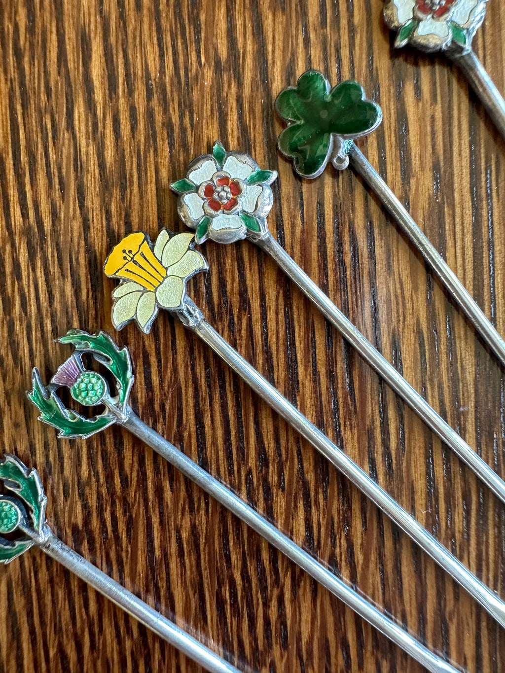 Sterling Enameled Flower Cocktail Picks