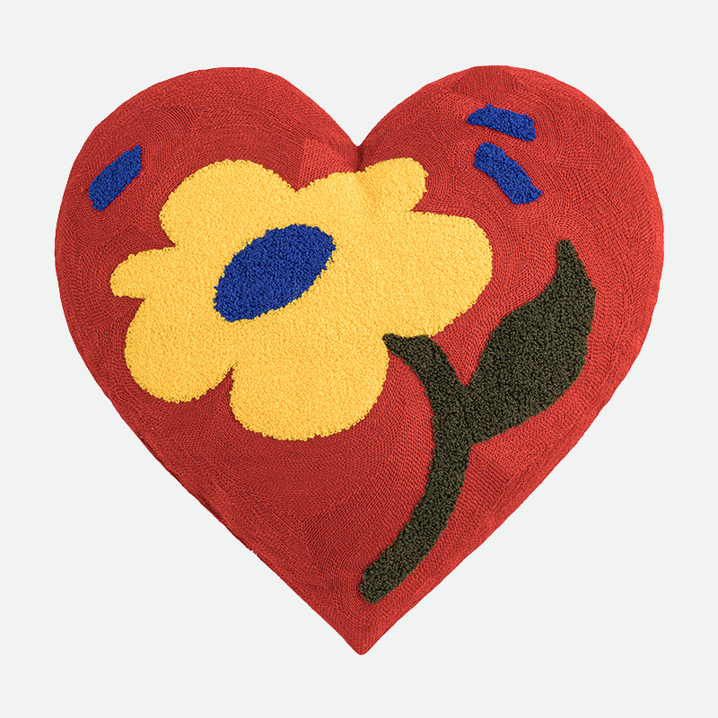 Plush Heart Flower Embroidered Pillow