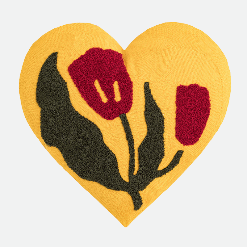 Plush Heart Flower Embroidered Pillow