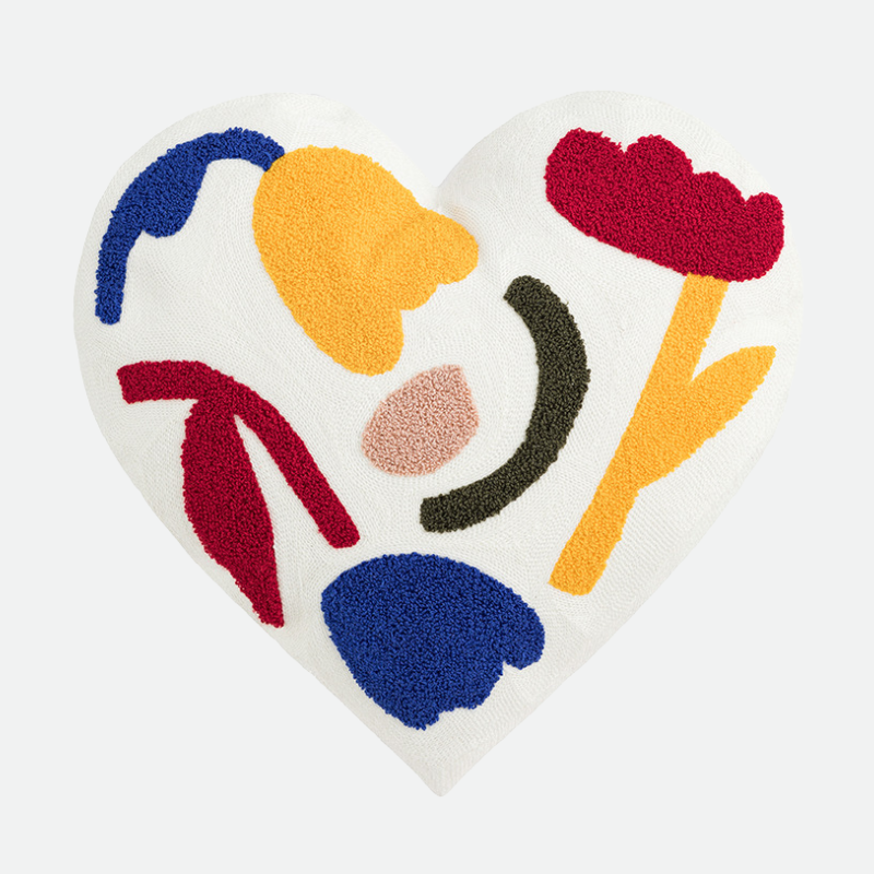Plush Heart Flower Embroidered Pillow