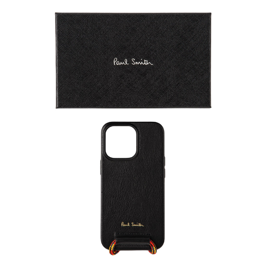 Leather iPhone 13 Pro Case with Rope Lanyard | Black